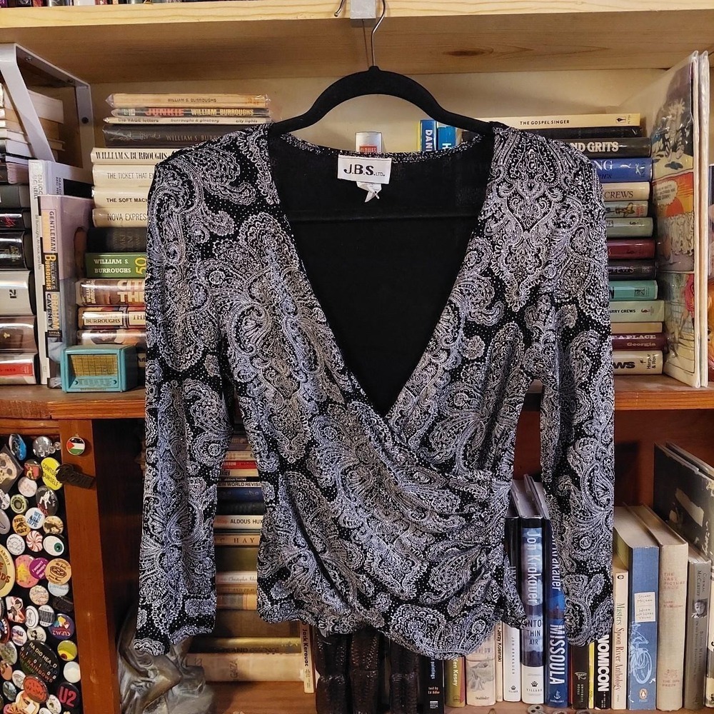 Vintage made in USA silver‎ glitter paisley top.
